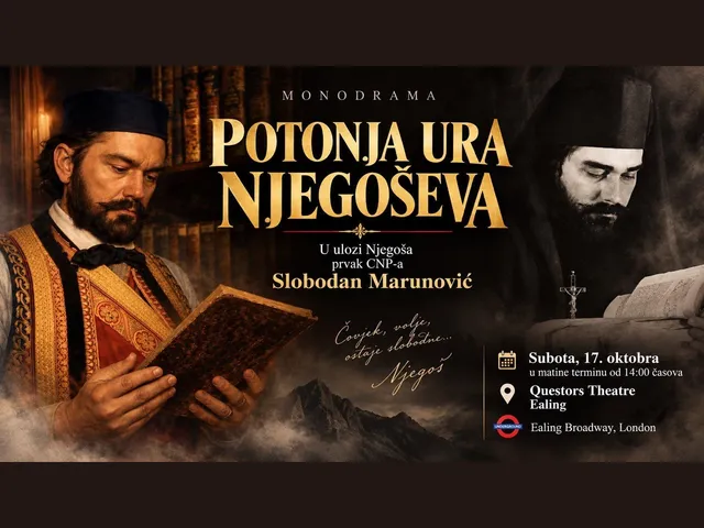 Poster for the monodrama Potonja ura Njegoševa, Slobodan Marunović as Njegoš